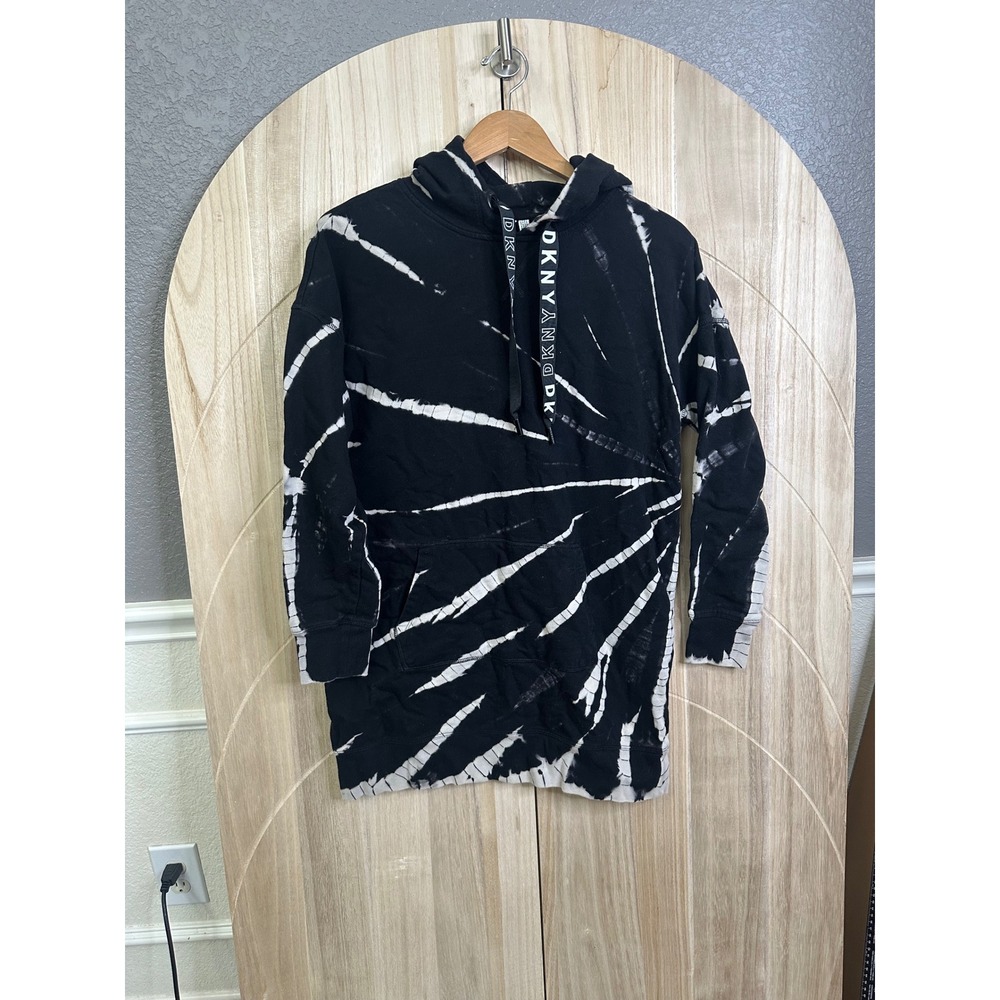 DKNY Sport Black White Tie Dye Hoodie Dress Women's Size S Long Sleeve Hooded